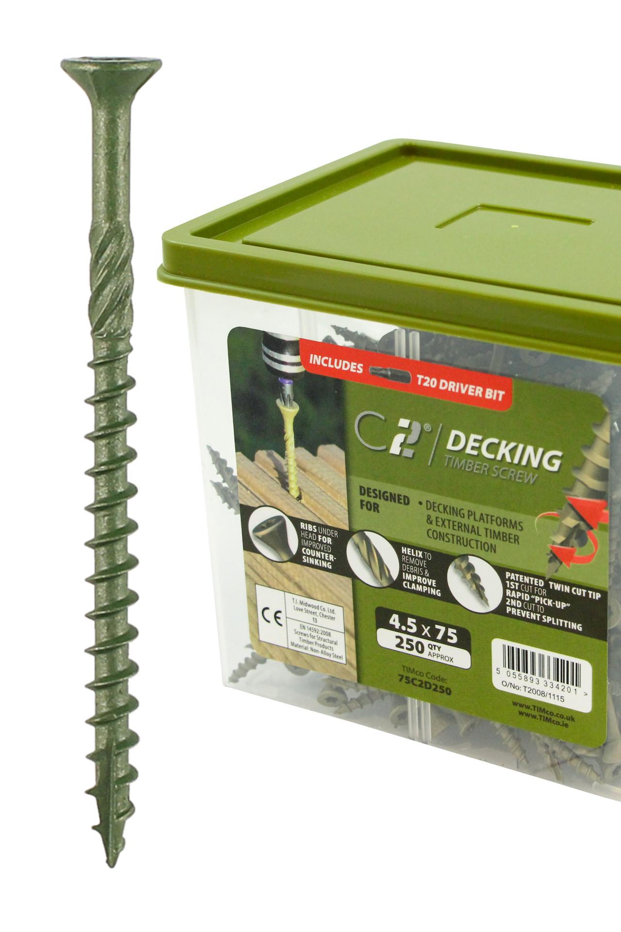 C2 Advanced Timber Decking Screws - TX - Countersunk - Exterior - Green