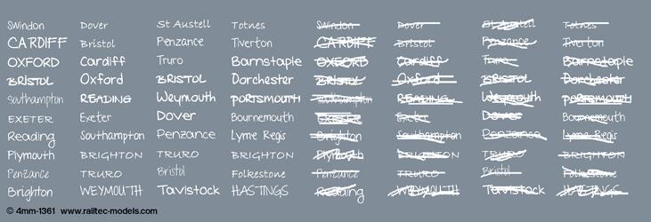 Railtec 4mm-1361 4mm Handwritten chalk destinations: South / South-west