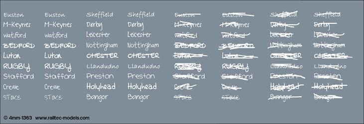 Railtec 4mm-1363 4mm Handwritten chalk destinations: LMS region