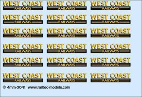 Railtec 4mm-3321 4mm West Coast Railways logos: coaches