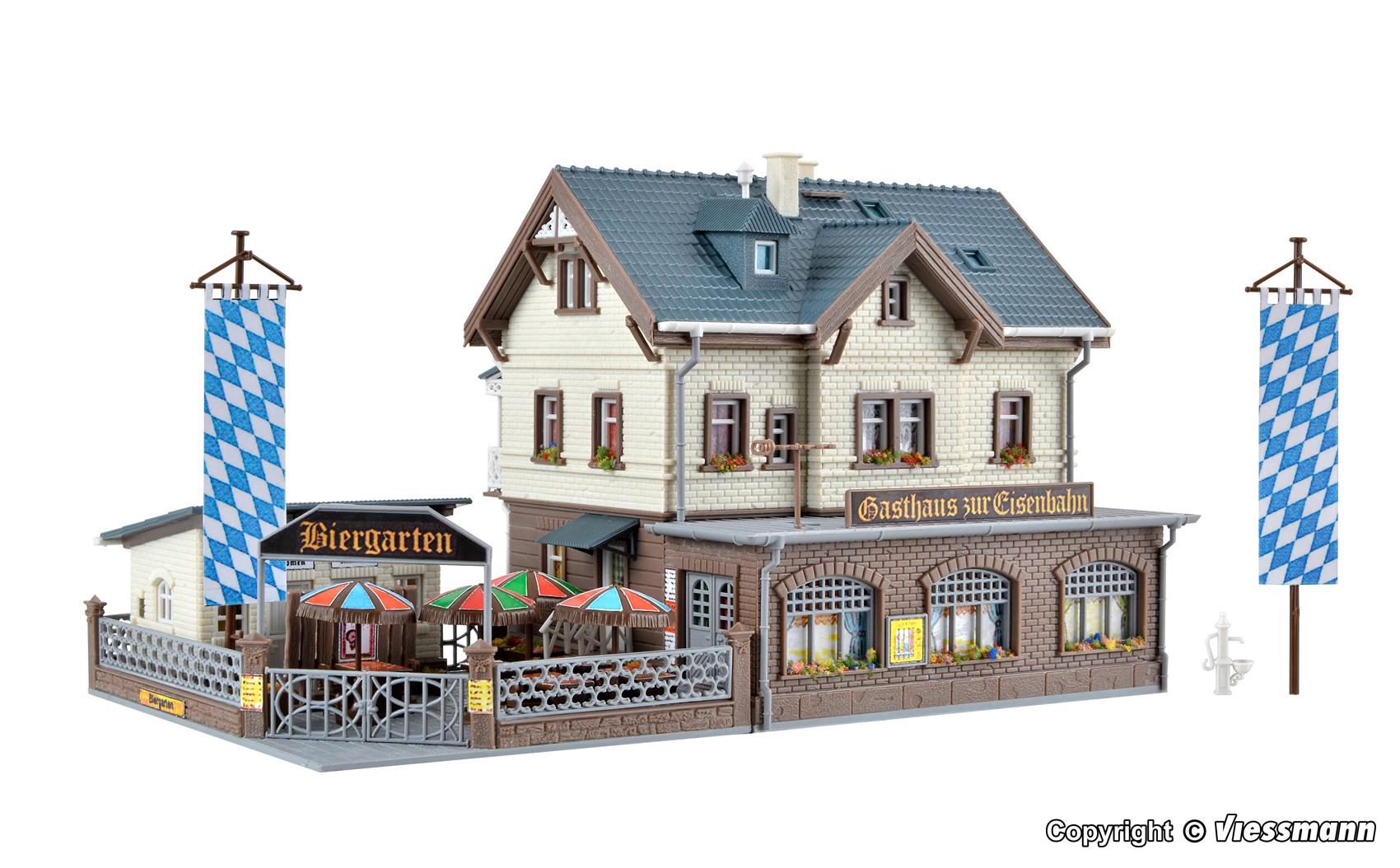Vollmer 43783 – Café Meublé H0 – Kit Miniature Avec éclairage – Pour Réseau De Train – Dimension 17x11,8x20,5 Cm
