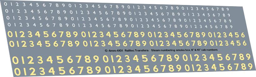 Railtec 4mm-4101 4mm Steam numbering (cream) - smokebox, 8"/10" numbers