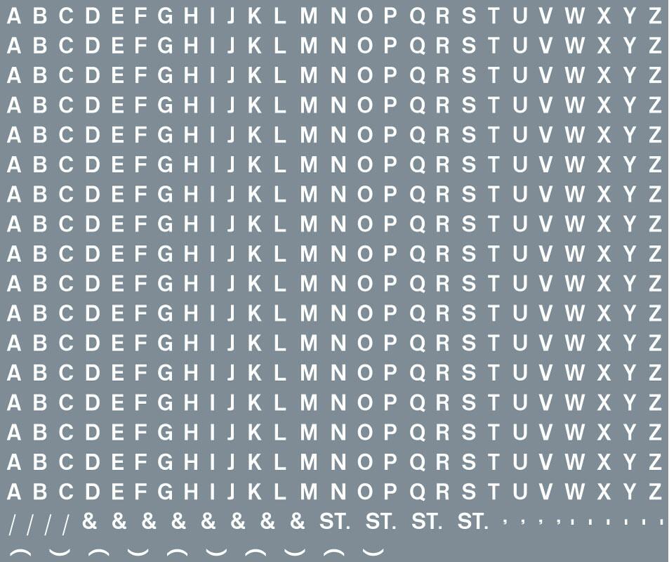 Railtec All-0006 Alphabet sheet: white BR lettering (2mm high)