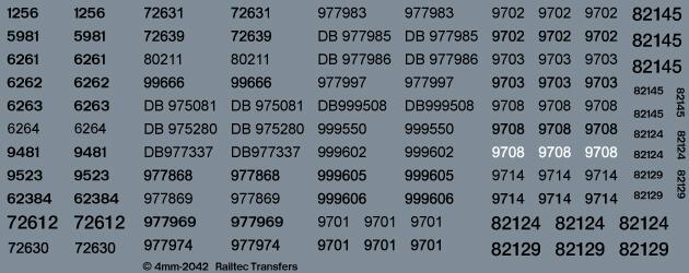 Railtec 4mm-2042 Network Rail numbers - coaches **INCL DVTs**