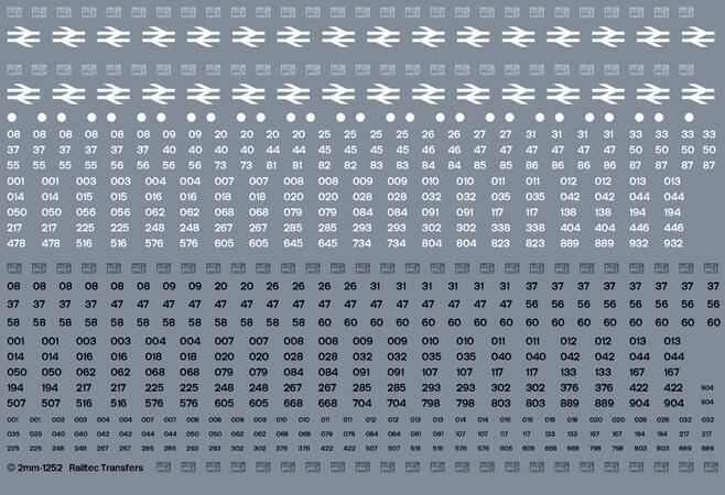 RAILTEC 2mm-1252 BR white/black loco numbers: multi-sheet