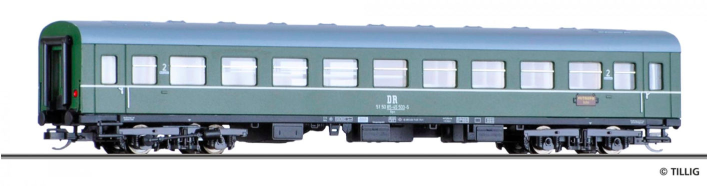Tillig 95625 2nd class passenger coach with the Bgre buffet compartment of the DR mod wagon