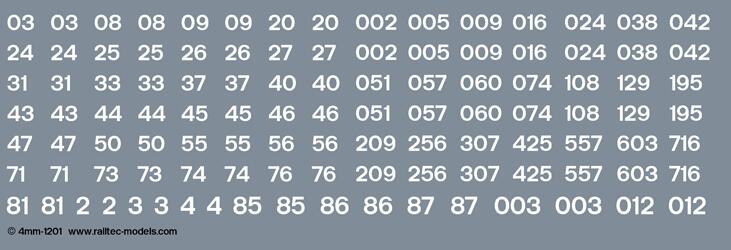 Railtec 4mm-1201 BR numbers: white