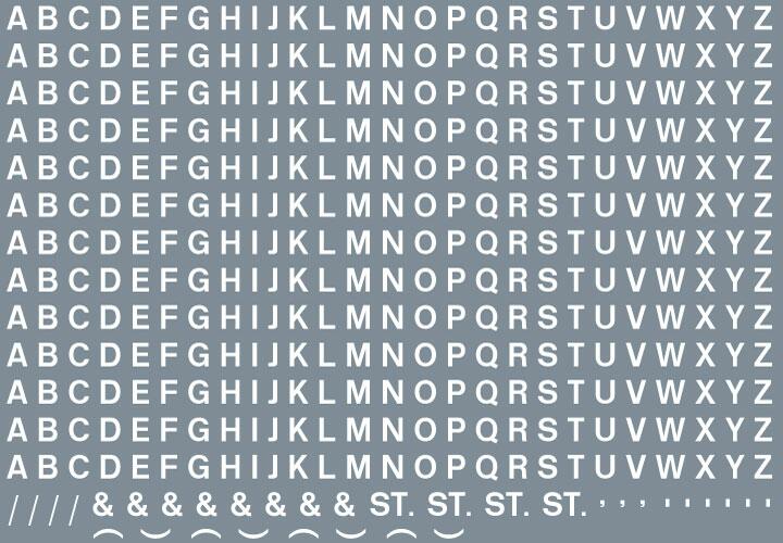 Railtec All-0009 Alphabet sheet: white BR lettering (3mm high)