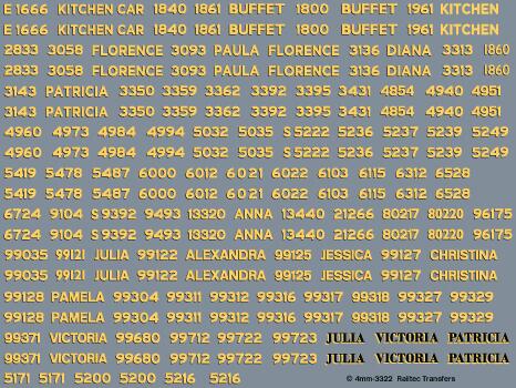 Railtec 4mm-3322 West Coast Railways coach numbers/names