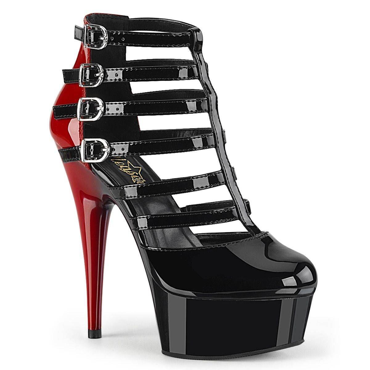 Red & Black Patent Sandals With Stiletto Heels