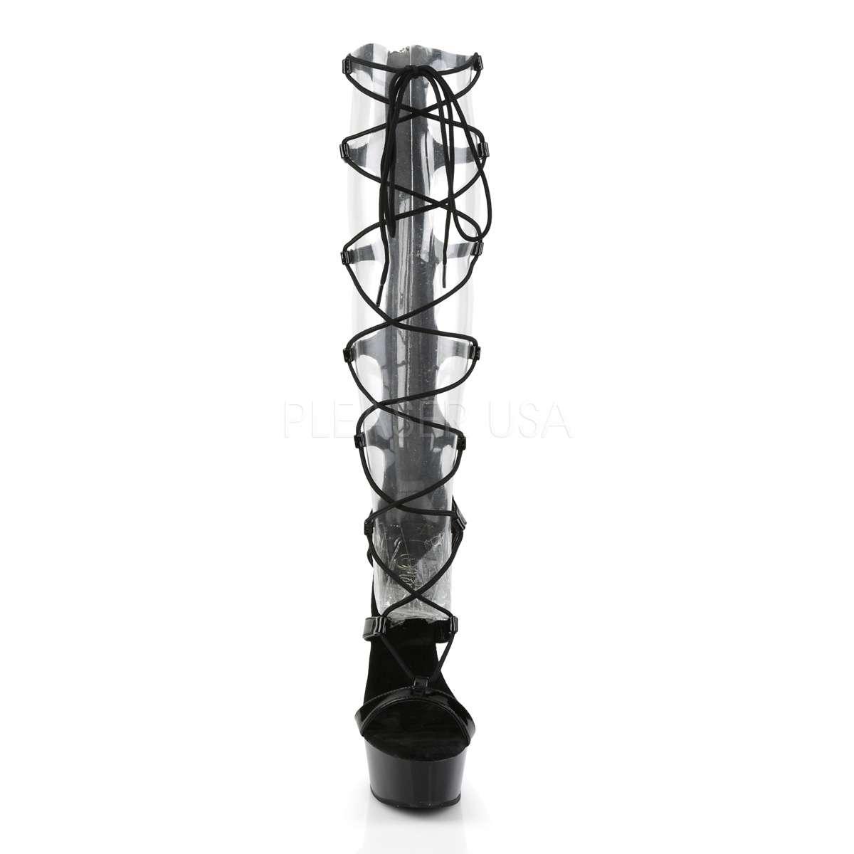 Black Patent Leather Strappy Knee Boots front