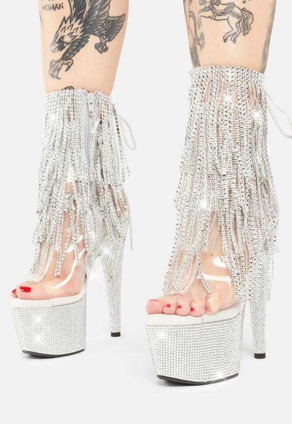 Bejeweled Ankle Boot with Hanging Rhinestones side zip