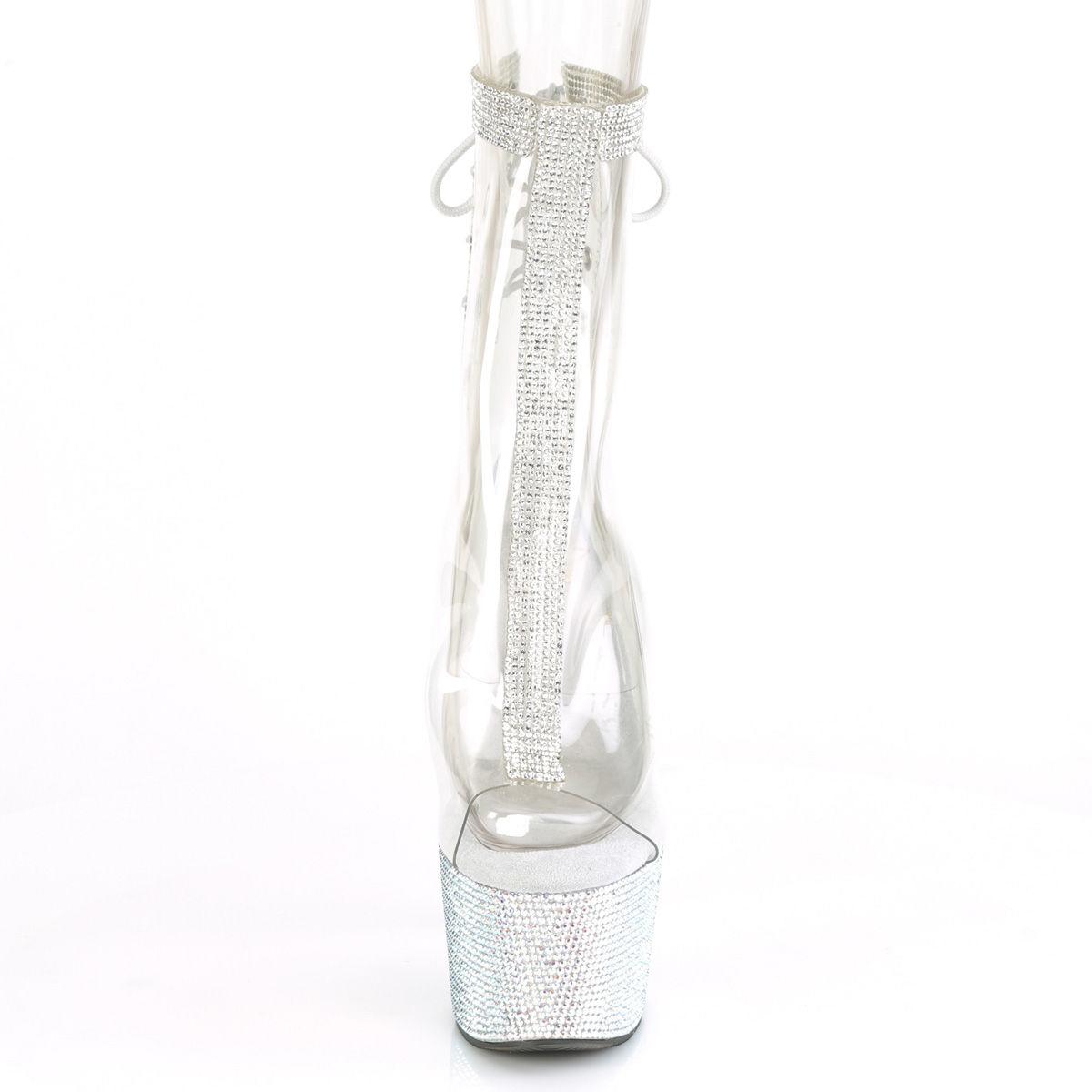 Lace Up Back Clear Bejeweled Ankle Boot open toe