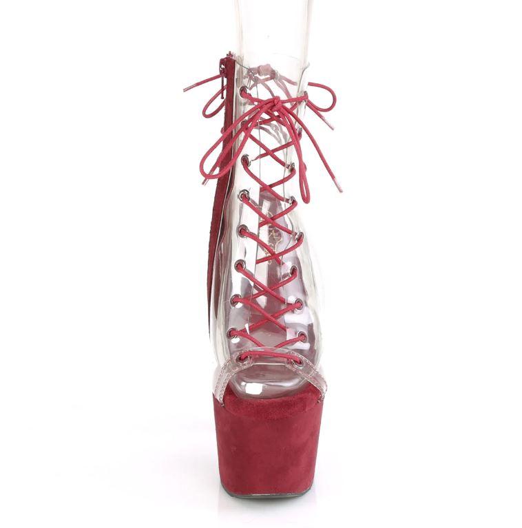 Burgundy Faux Suede Lace Up Boots open toe