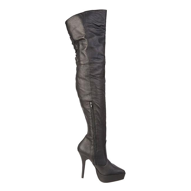 Unisex Leather Over The Knee side zip