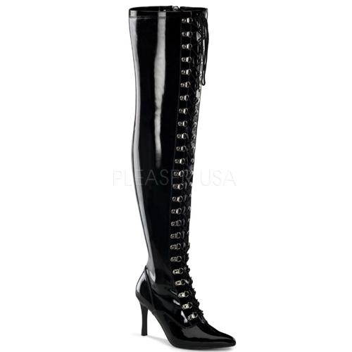 Black patent lace up thigh boot