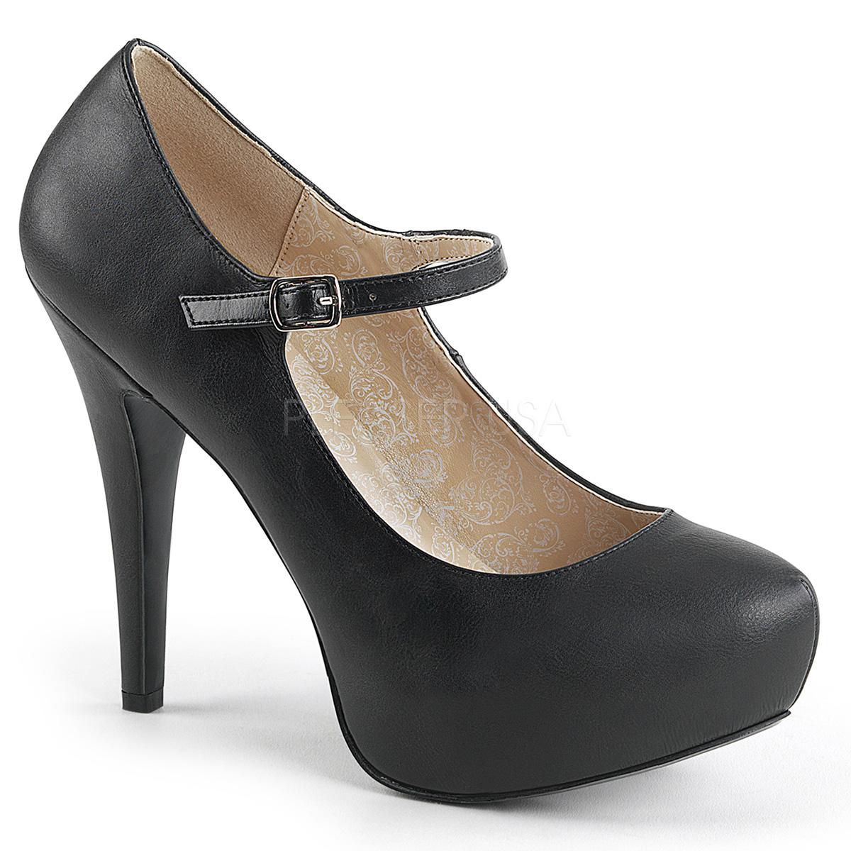 Black Faux Leather Mary Jane Pumps