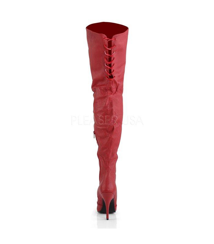 Rear view red leather thigh boots
