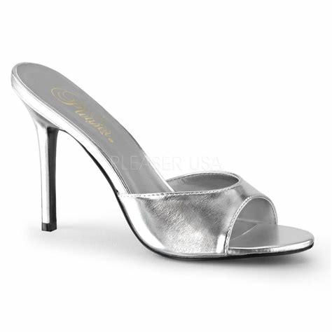 Silver Faux Leather Open Toe Sandals
