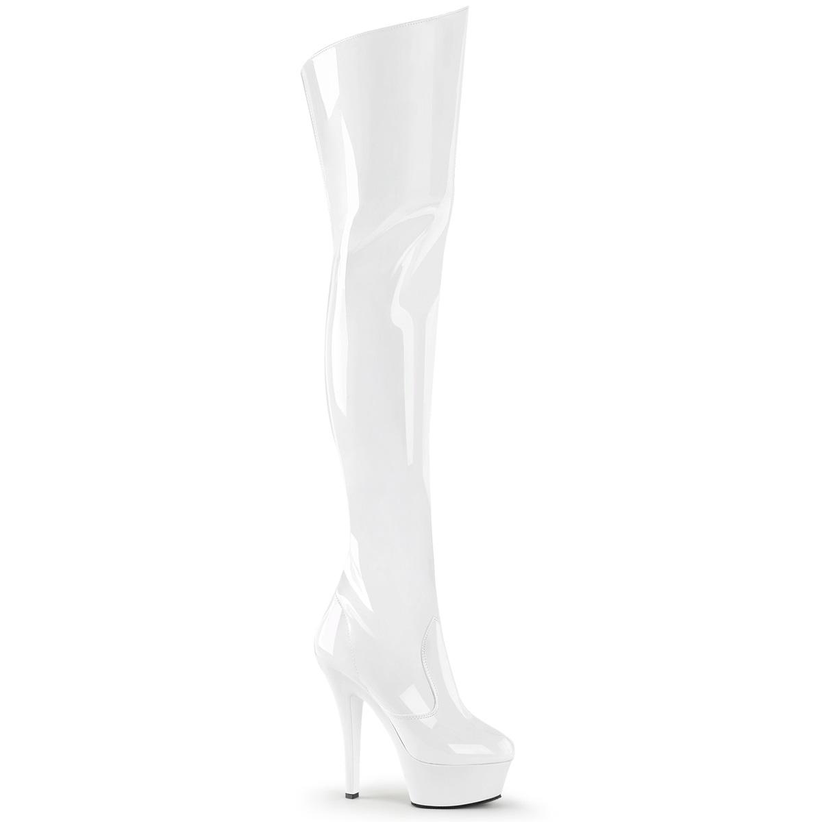 White Large Fitting Patent Leather Thigh Boots