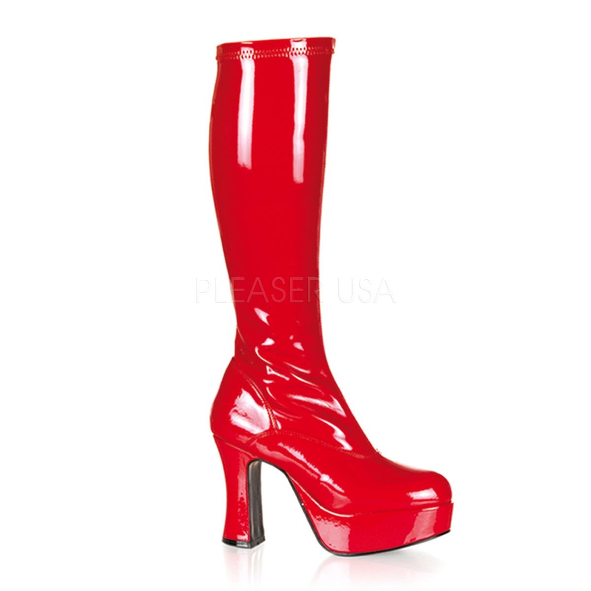 Red patent knee boot