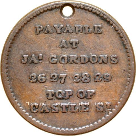 Aberdeen, farthing token.  James Gordon, merchant draper.
