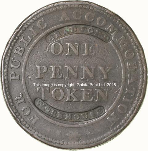 BRADFORD Workhouse. BRADFORD Workhouse. Counterstamped on an 1812 Birmingham, Union Copper Company penny token.