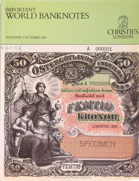 3 Oct, 1985.  World Banknotes