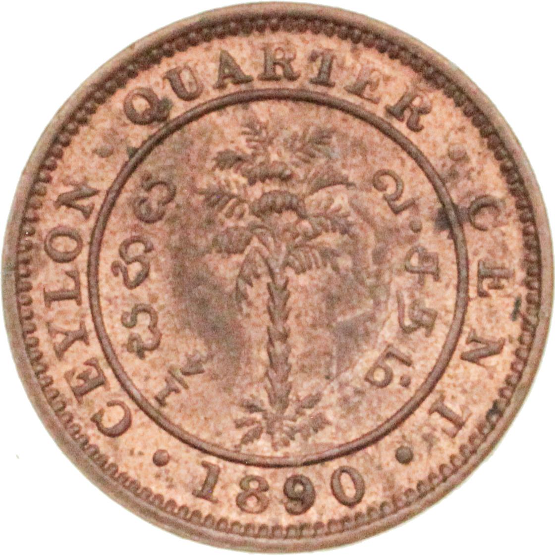 CEYLON, 1/4 cent, 1890