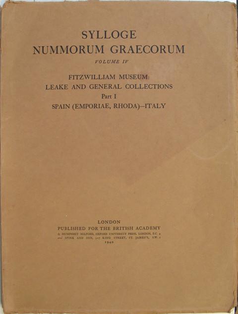 Sylloge Nummorum Graecorum  Fitzwilliam Museum,  Vol IV. Part I.&nbsp; Spain (Emporiae, Rhoda) - Italy.