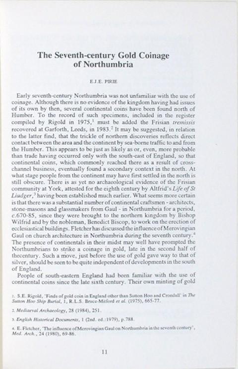 The Seventh-century Gold Coinage of Northumbria.