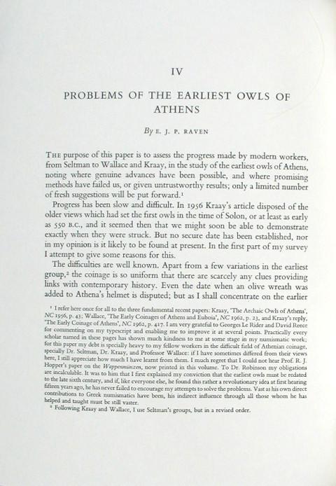 Problems of the Earliest Owls of Athens.