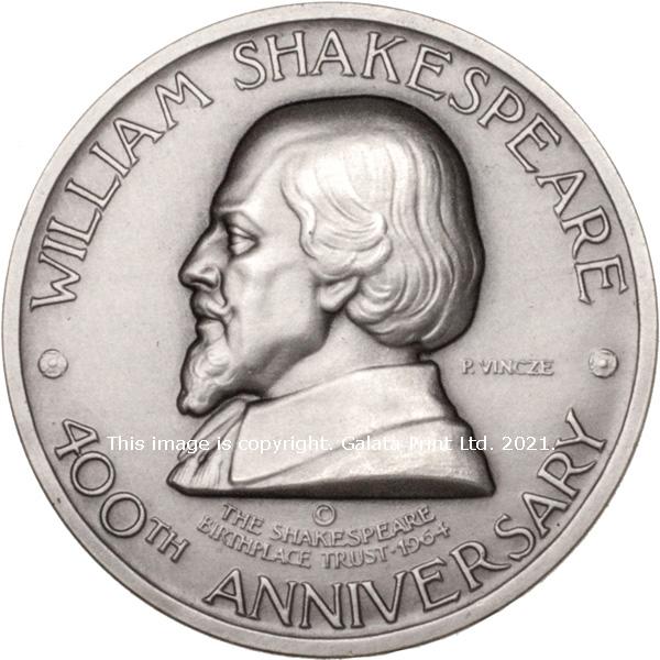 William Shakespeare. 400th anniversary silver medal, 1964.