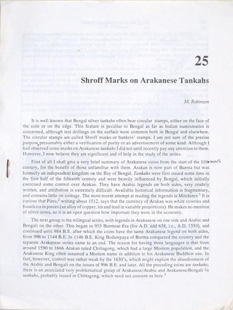 Shroff Marks on Arakanese Tankahs.