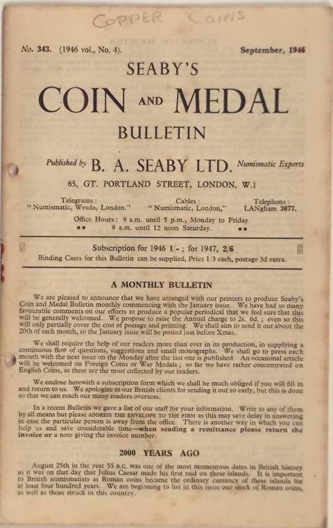 Seaby Coin and Medal Bulletin No. 343, September 1946