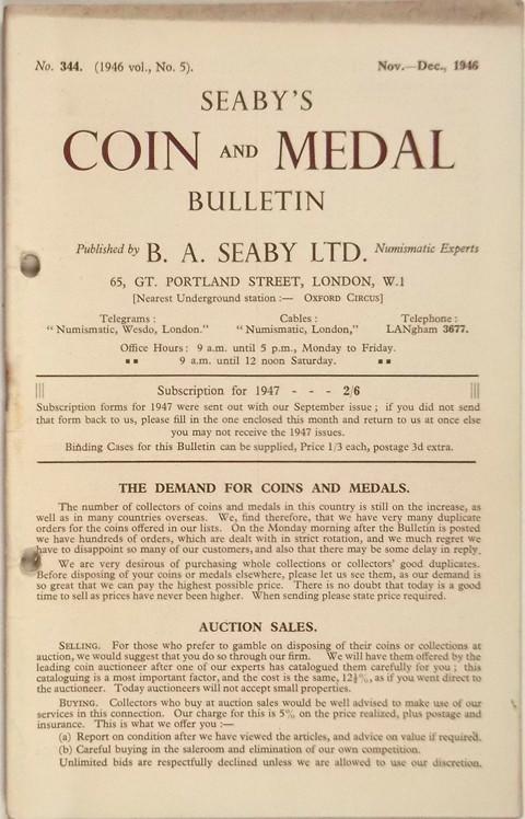 Seaby Coin and Medal Bulletin No. 344, Nov.-Dec. 1946
