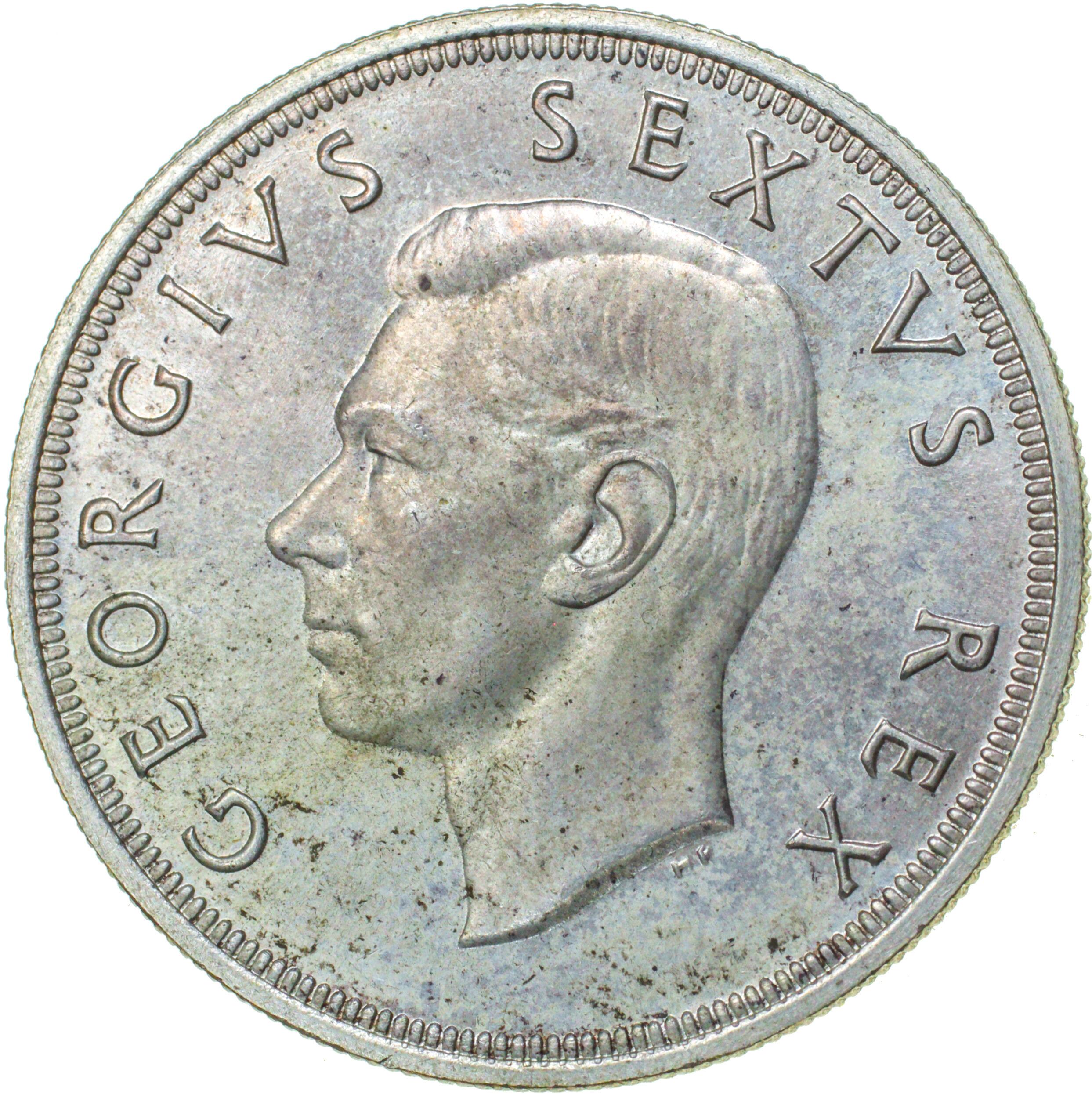 South Africa, George VI, silver 5 Shillings, 1952. 300th