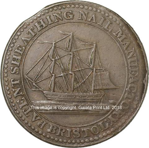 Bristol. Halfpenny token 1812.  Patent Sheathing Nail Manufactory. S Guppy.