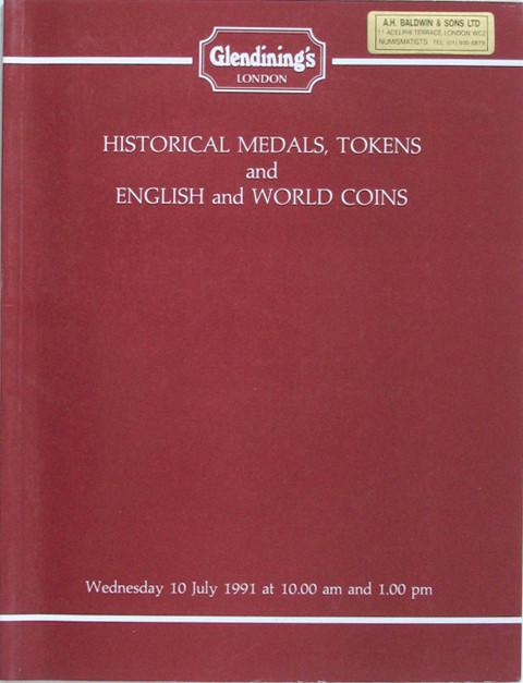 10 July, 1991  Historical medals, tokens and English and world coins.