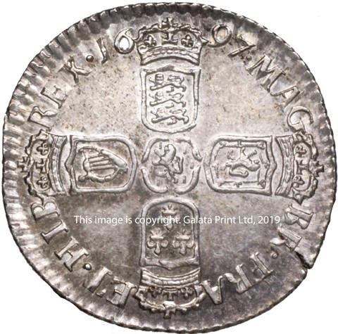 WILLIAM III, Sixpence, third bust, 1697.