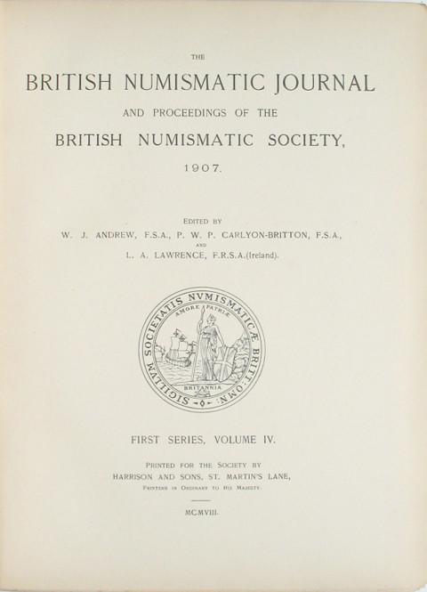 British Numismatic Journal 1907.&nbsp;