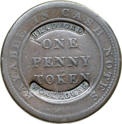 BRADFORD Workhouse. Counterstamped on an 1812 Birmingham, Union Copper Company penny token.