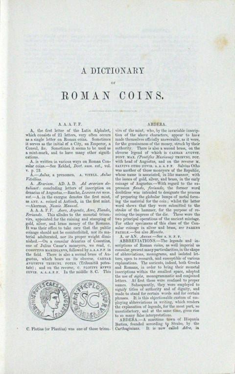 A Dictionary of Roman Coins, Republican and Imperial.
