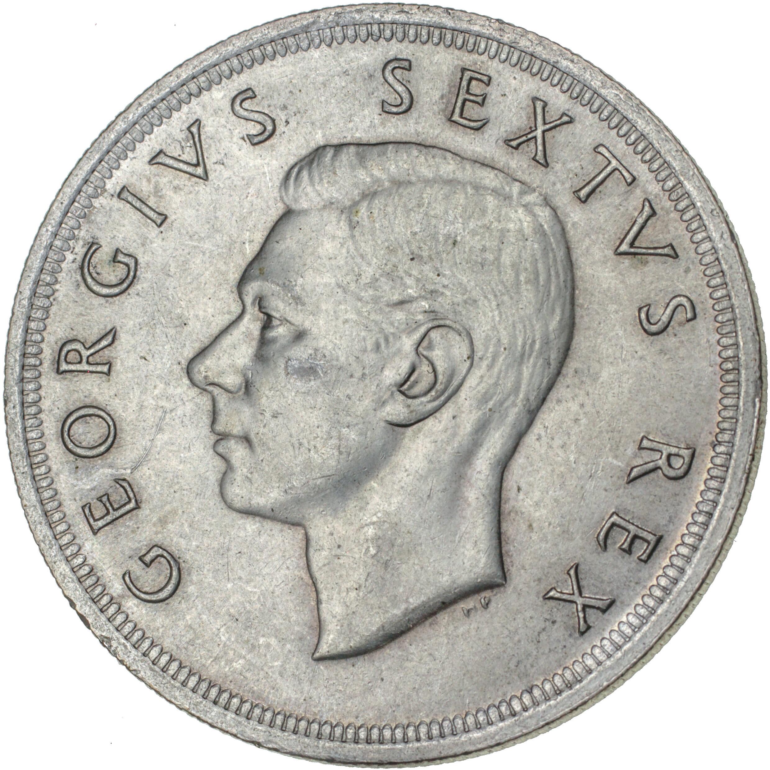 South Africa, George VI, silver 5 shillings, 1952. 300th