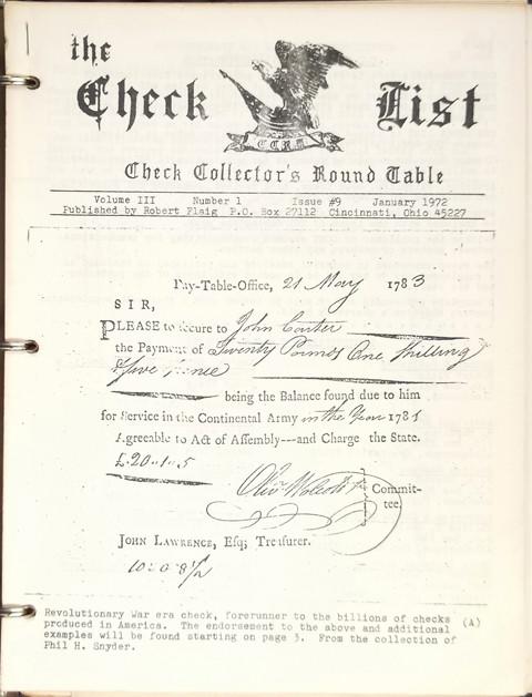 The Check List  Check Collectors Round Table 1972, and 1973