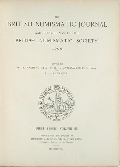 British Numismatic Journal 1906.&nbsp;