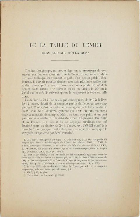 De la Taille du Denier dans le haut Moyen Age.