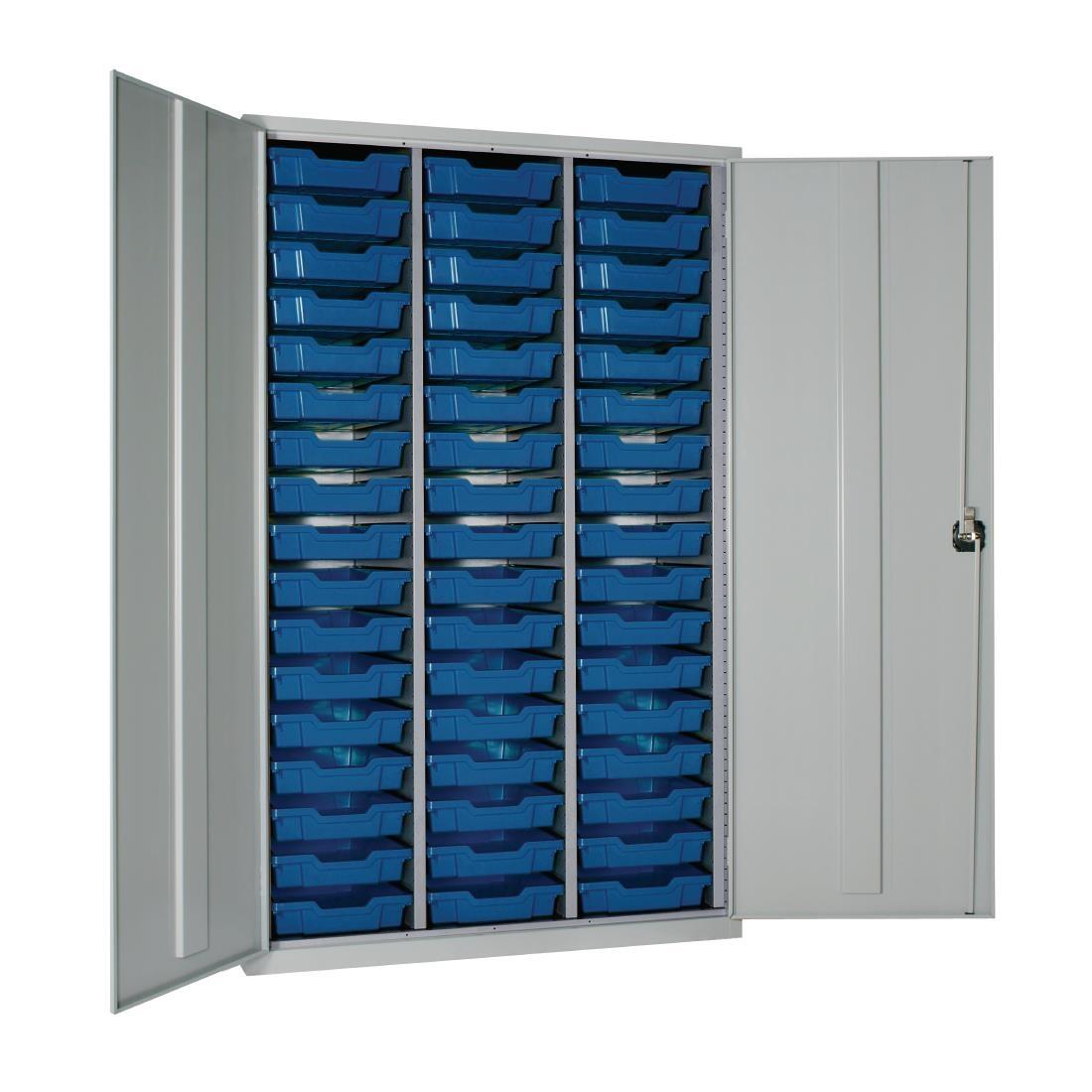 18 Tray High-Capacity Storage Cupboard - Dark Grey with Blue Trays ...