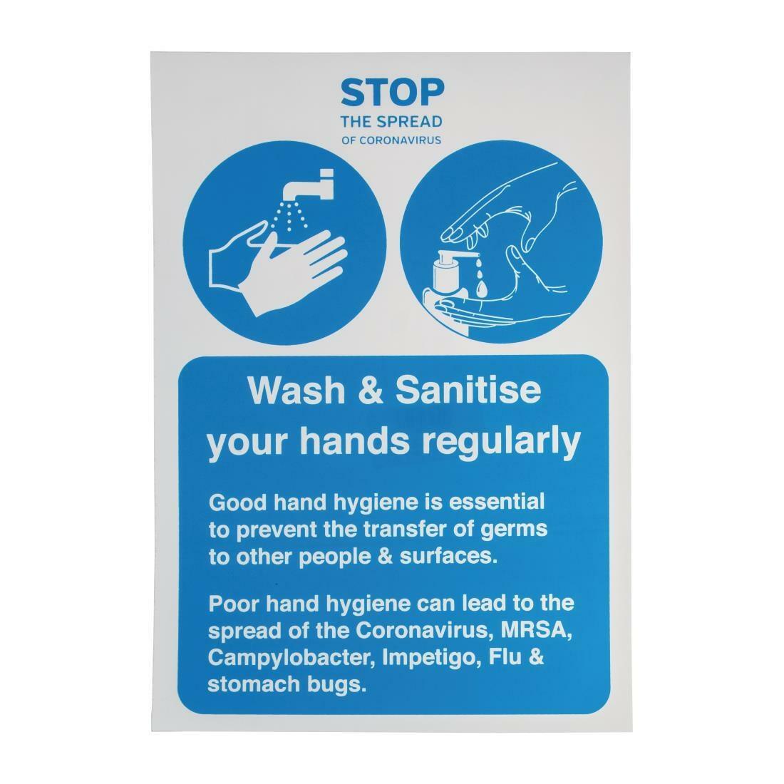 FN844 Wash & Sanitise Your Hands Regularly Sign A4 SelfAdhesive FN844