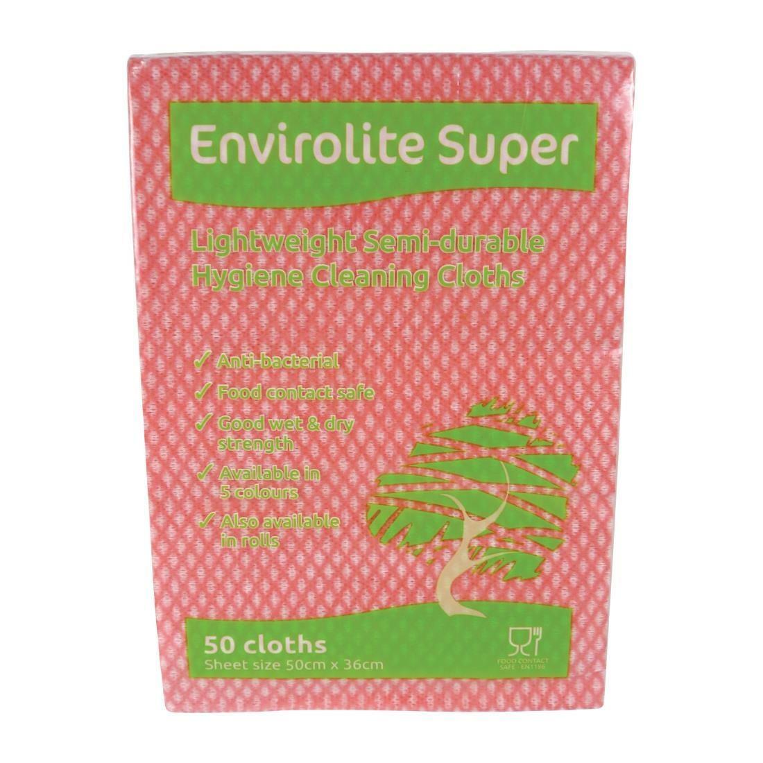 FA201 EcoTech Envirolite Super Antibacterial Cleaning Cloths Red (50 Pack) FA201